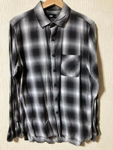 HARE 체크 무늬 셔츠 L 블랙 그레이 옴브레 섀도우 체크