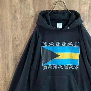 인기 컬러 빈티지 후드티 바하마 국기 빅 프린트 블랙 I18