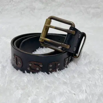 레어 DSQUARED 가죽 벨트 다크 브라운 로고 스터드 y2k