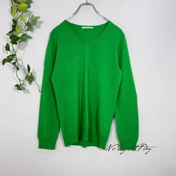 유니클로 V넥 니트 스웨터 (XL) 그린 녹색 아크릴 울