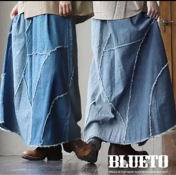 BLUETO 패치워크 데님 맥시 스커트