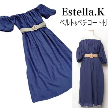 미사용 Estella.K 오프숄더 퍼프 소매 원피스 벨트&페티코트 포함