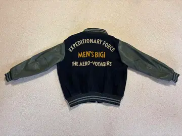 남성용 비키 바시티 자켓 네이비&그레이 가죽 소매