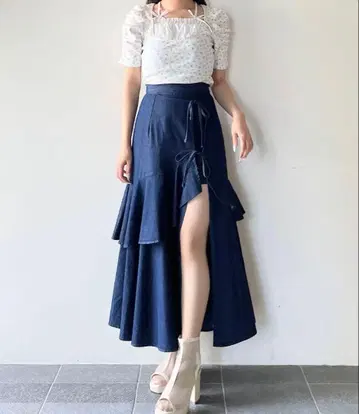 NOMAE 데님 슬릿 롱 스커트