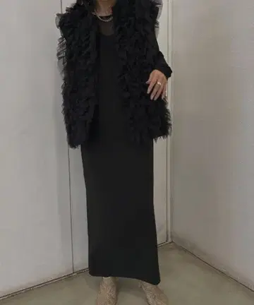 Ameri I LINE TULLE VEST SET DRESS 블랙 S