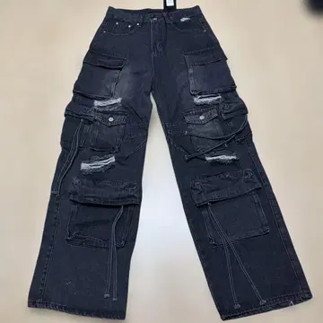 kakiss 블랙 카고 팬츠 데미지 가공