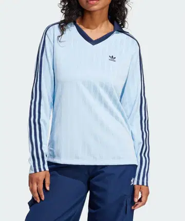 adidas 라이트 블루 V넥 긴팔T셔츠 XL