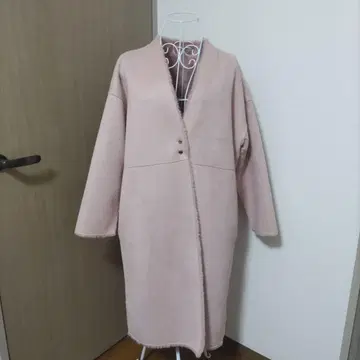 UNOMEE 리버서블 보아 롱 코트 핑크 노카라 LAYMEE