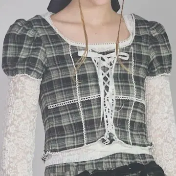 릴릴리 lillilly 체크 레이스 상의