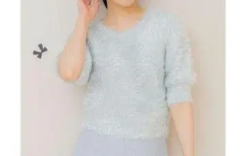 WILLSELECTION 샤기 라메 5부 소매 풀오버 실버