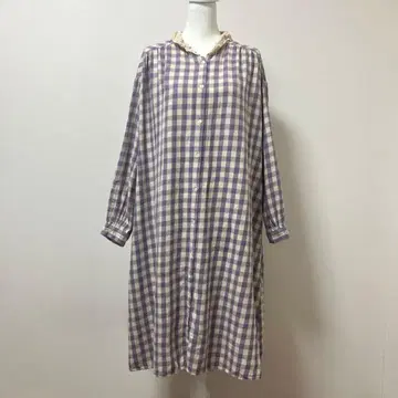 사만사 모스모스 롱 원피스 체크 원피스 깅엄 면 린넨 가을