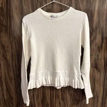 [ 미사용 ] ZARA 자라 화이트 리브 페플럼 니트 M