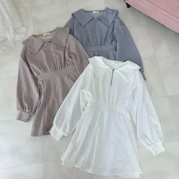 evelyn 리본 맨투맨 원피스 화이트