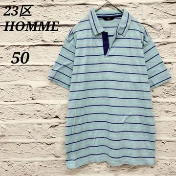 23구 HOMME [ 50 ] 반팔 피케 셔츠 보더 코튼 블루