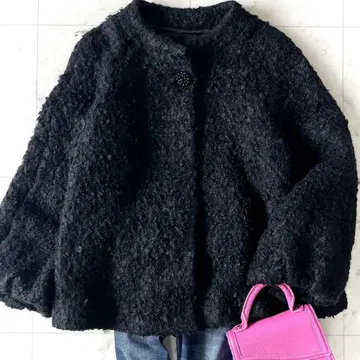 새상품급 더마 컬렉션 울 모헤어 노카라 코트 숏 기장 블랙
