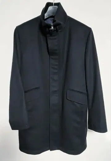 더반 캐시미어 100% 스탠드 카라 코트 새틴 안감 부착 다크 네이비