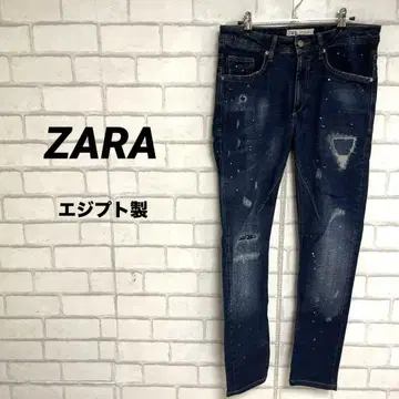 이집트 제 ZARA 자라 스플래쉬 페인트 팬츠 스키니 데님 다크 네이비