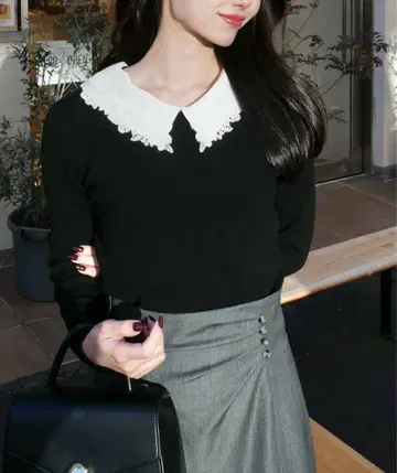 jill by jillstuart 카라 포함 리브 니트 블랙