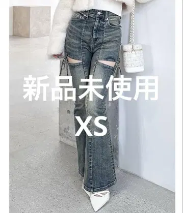 컷 아웃 리본 데님 팬츠 블루 XS