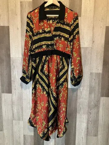 ZARA BASIC 꽃무늬 스트라이프 롱 원피스 XS