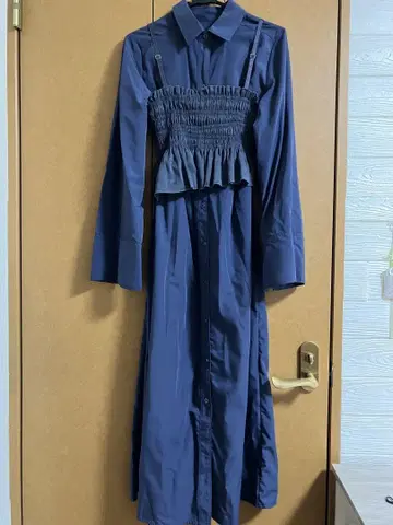 네이비 프릴 셔츠 원피스
