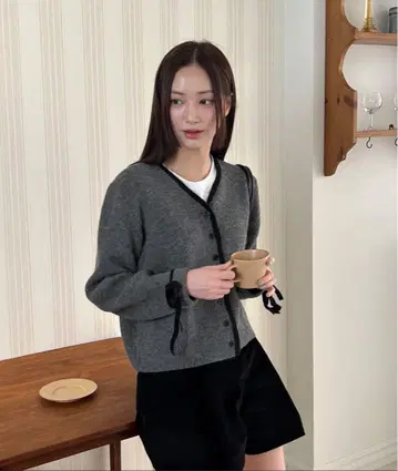 바이컬러 리본 가디건