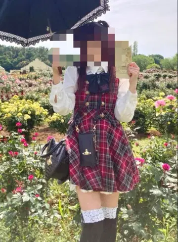 Honey Bunch 빨간색 체크 오버롤 스커트 허니번치