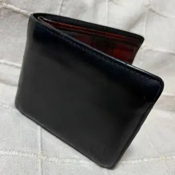 블랙 가죽 이단 접이식 지갑 체크 무늬