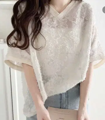 클래식 엘프 2way 시어 프린지 풀오버 아이보리 M 사이즈