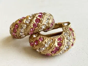 골동품 반 후프 핑크 클리어 큐빅 vintage 귀찌