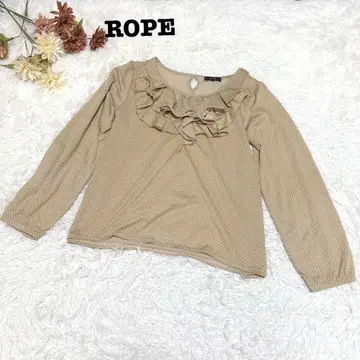 s.1445 [로페] 긴팔 블라우스 프릴 넥 도트 무늬 브라운 베이지