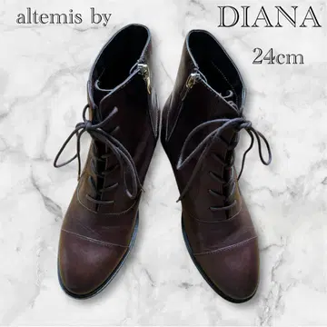 새상품급 DIANA 다이애나 가죽 레이스업 지퍼 달린 부츠 브라운 갈색