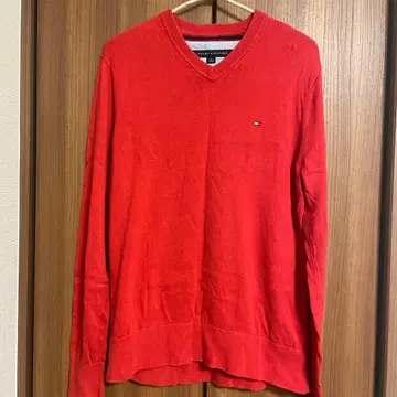 TOMMY HILFIGER 브이넥 스웨터 레드 빨간색