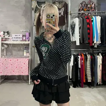 에네스베 노옴코어 도트 무늬 지퍼 후드티 위시코어 후드티