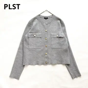 새상품급 PLST 플라스테 메탈 버튼 가디건 그레이 워셔블