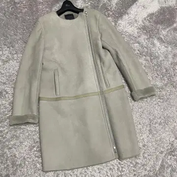 컨디션 최상 띠어리 천연 가죽 무스탕 램 가죽 노카라 롱 코트 W 지퍼