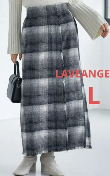 라비앙제 LAVEANGE 샤기 체크 프린지 스커트