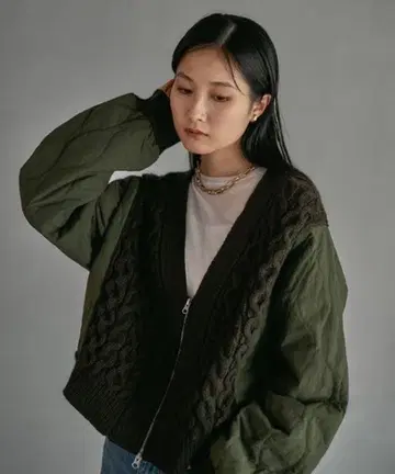 [ 미개봉 새상품 ] 3.5 게이지 퀼트 콤비 ZIP 가디건 LEPSIM