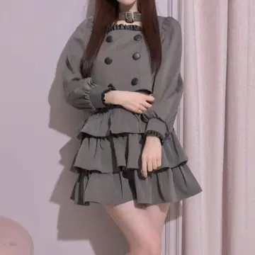 pium 초커 벨트 프릴 상의 티어드 프릴 미니 스커트 세트