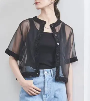 유나이티드 애로우즈 시어 2way 블라우스 블랙