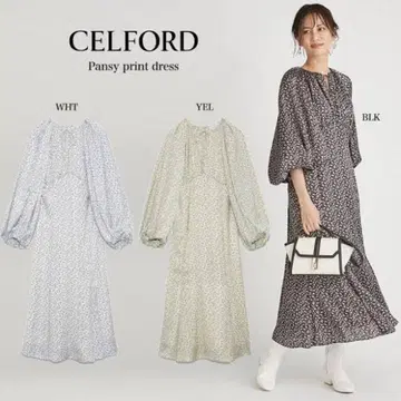 새상품급 CELFORD 셀포드 팬지 프린트 원피스 블랙
