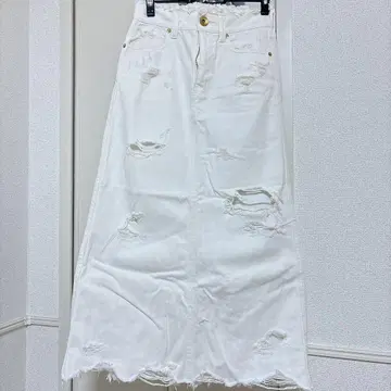데님 데미지 롱 스커트