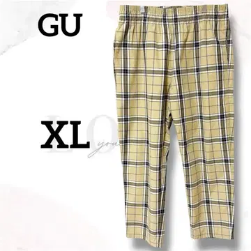 지유 테이퍼드 팬츠 XL 새상품급 베이지 체크 허리밴딩 돌려입기