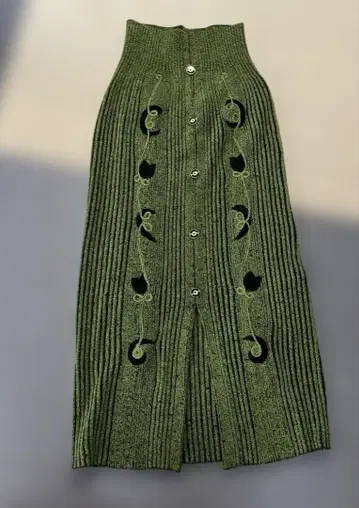 리브 자수 니트 롱 스커트 F