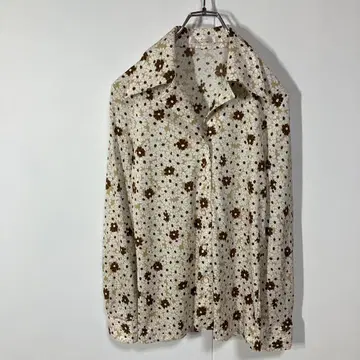 빈티지 꽃무늬 레트로 버튼 오픈 카라 폴리 니트 긴팔 셔츠 구제 의류