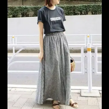 SLOBE IENA 깅엄 체크 린넨 혼방 롱 스커트