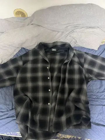 THE NORTH FACE 블랙 그레이 체크 플란넬 셔츠 L