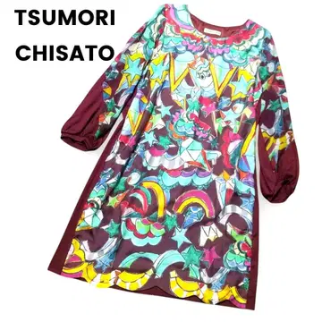 TSUMORI CHISATO 실크 x 울 3D 프린트 도킹 원피스 일본제