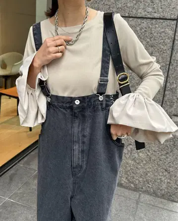 새상품급 doudou 벌룬커프스 리브 상의 베이지