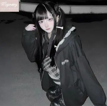 Avail 마조레티 고양이 귀 지퍼 후드티 블랙 지뢰계